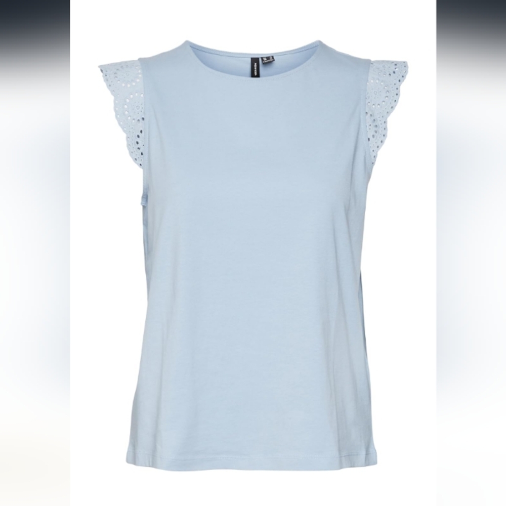 NWOT Ruffle Blue Top Medium - Picture 2 of 7